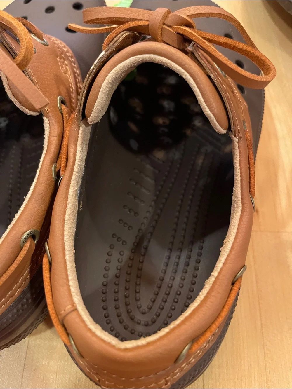 CROCS Brown and Tan Moccasin-Style Clogs WSz 7.5-9 depending on fit preference